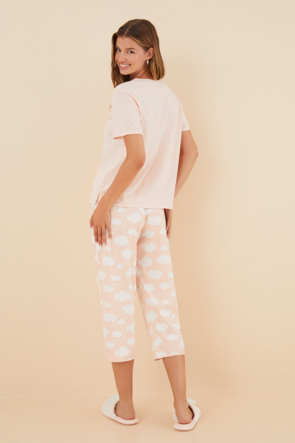 Womensecret Pijama 100% algodón capri nubes naranja naranja