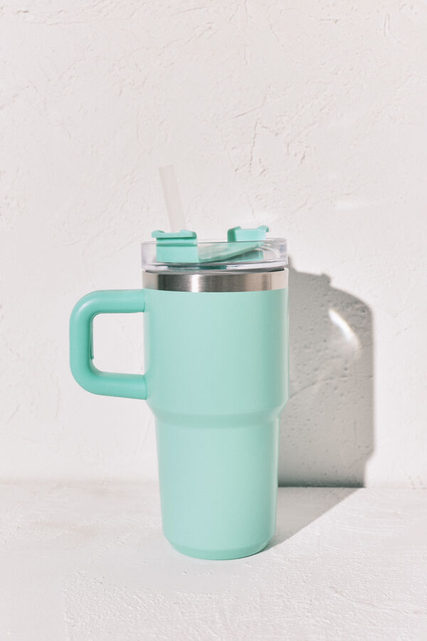 Women'secret Botella de acero inoxidable con asa azul verde