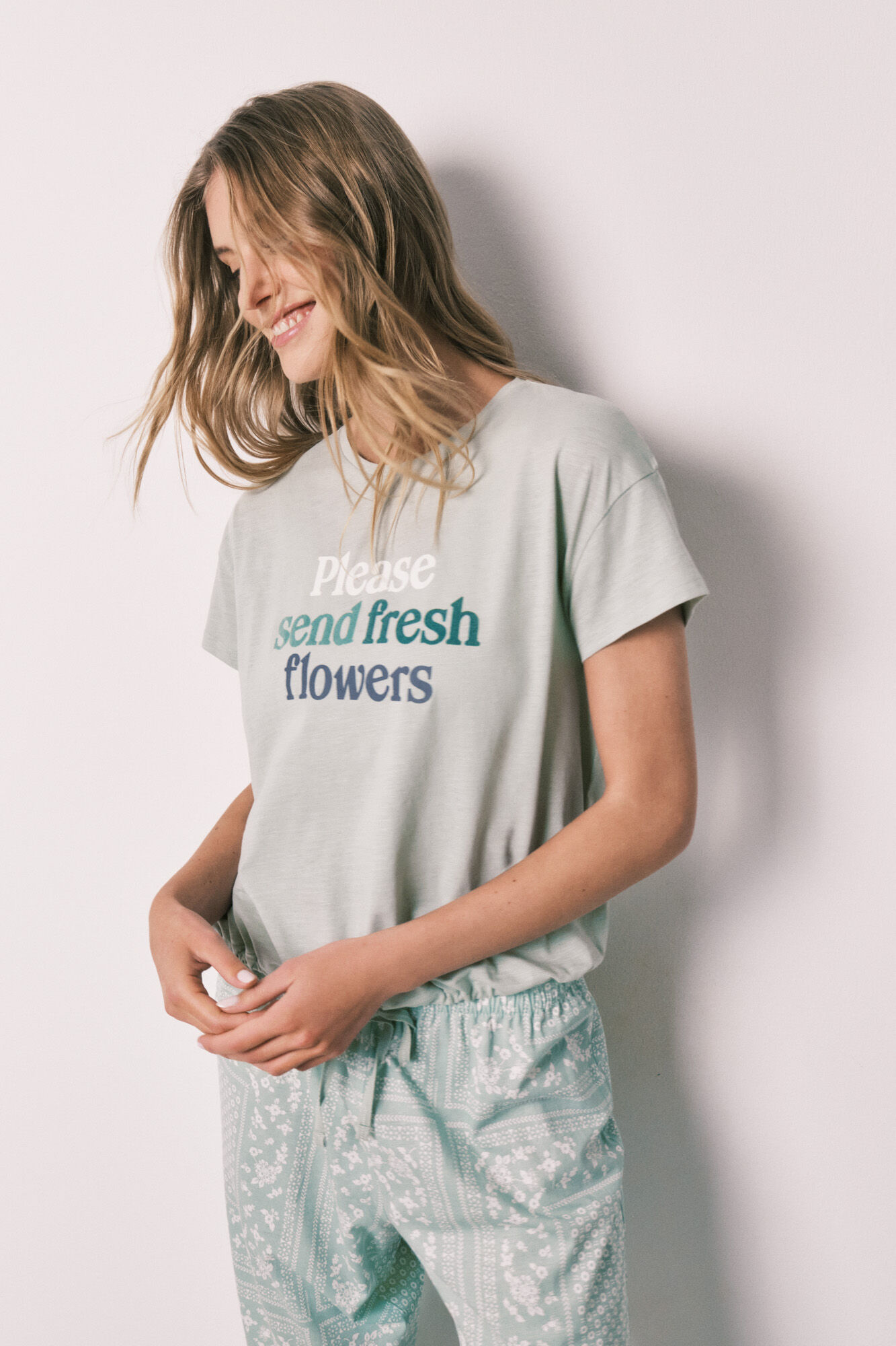 Women'secret Pijama larga de algod&oacute;n con estampado bandana verde