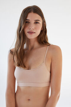Womensecret Sujetador top algodón con relleno y cierre nude nude