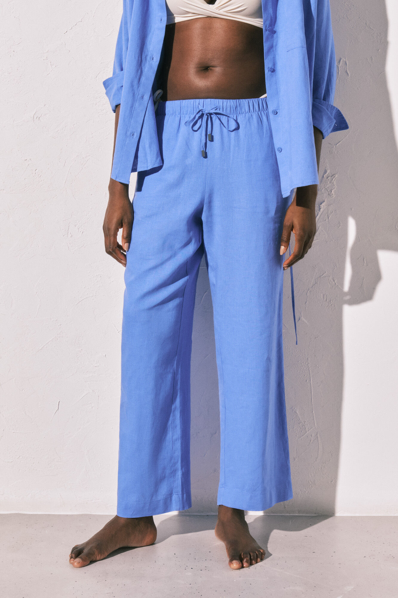 Women'secret Pantal&oacute;n largo de lino azul