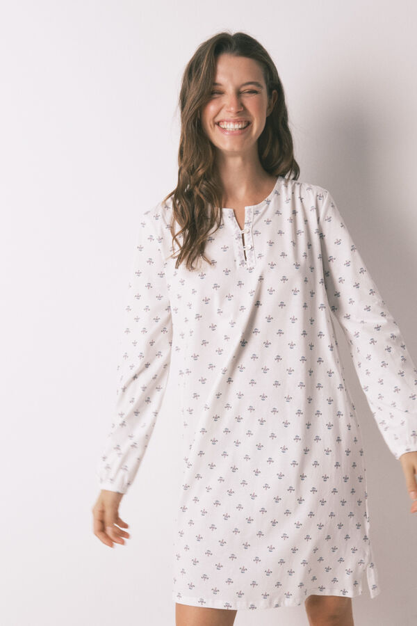 Womensecret camisón floral de manga larga 100% algodón marfil