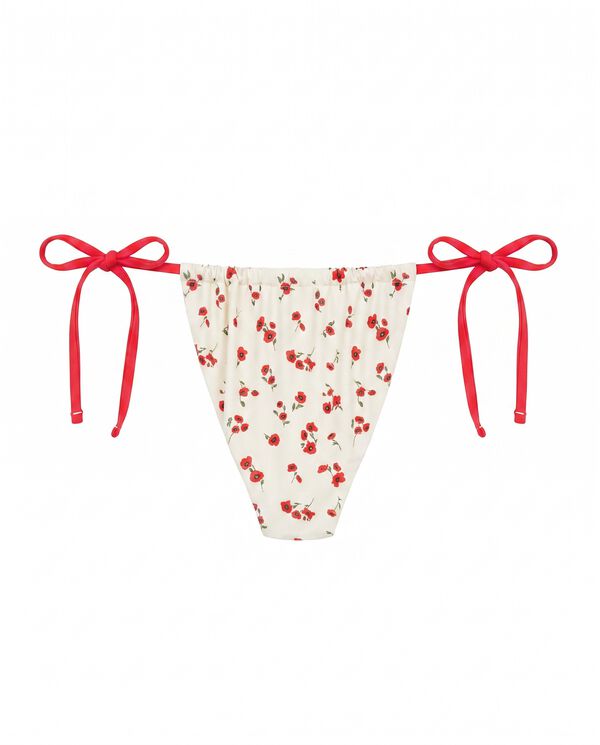 Women'secret Panty de bikini brasile&ntilde;o de tiras mini flores rojas blanco