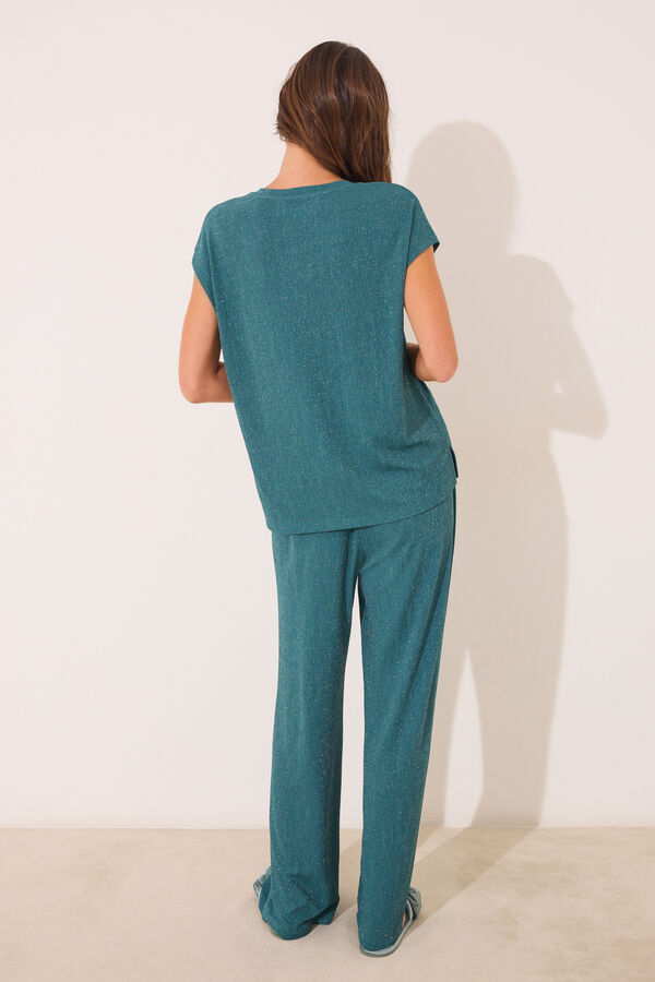 Womensecret Conjunto de pantalón y playera de lurex verde verde