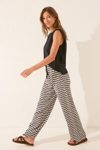Womensecret Pantalón largo de viscosa con estampado ikat negro