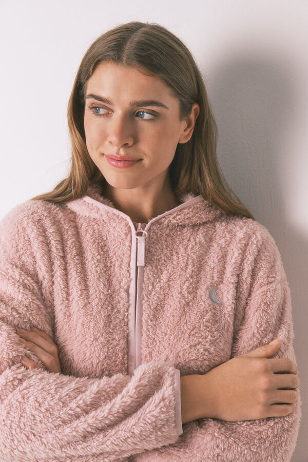 Women'secret Bata corta de tejido de pelo rosa lurex rosa