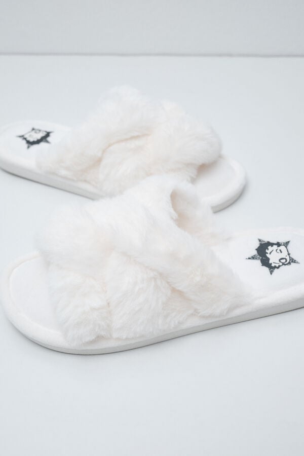 Women'secret Pantunflas de peluche Snoopy blanco marfil