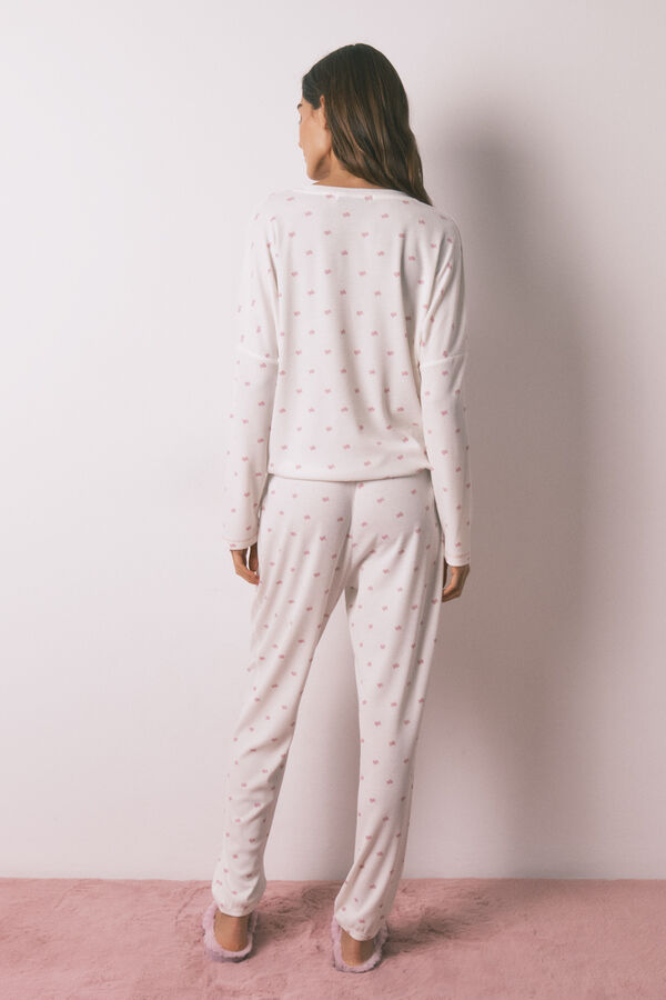 Women'secret Pijama larga de tejido gofre blanco