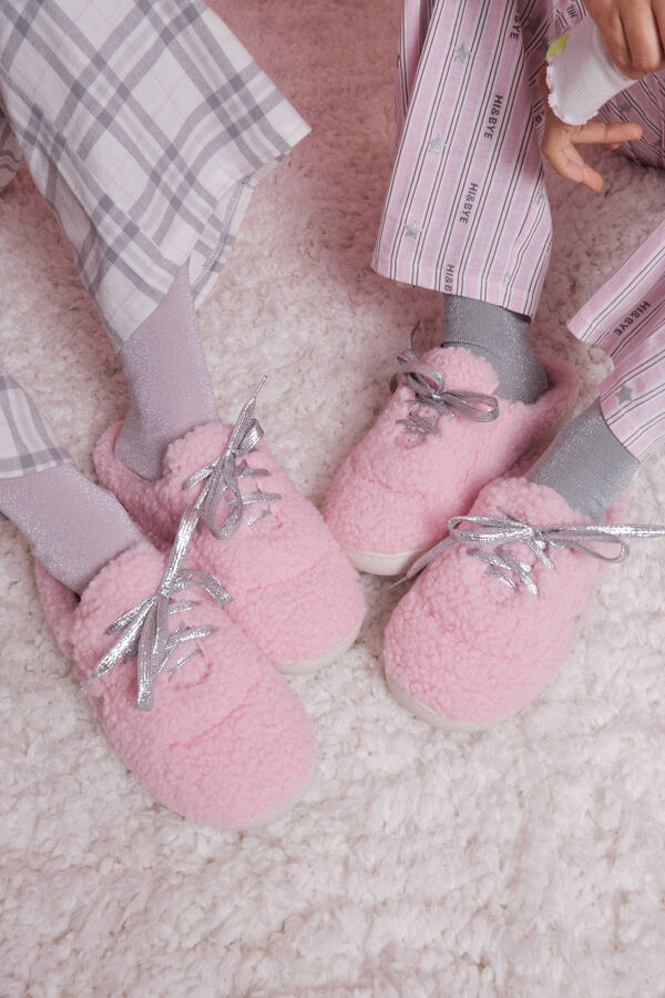 HI&BYE Pantuflas para casa de borrego de color rosa rosa