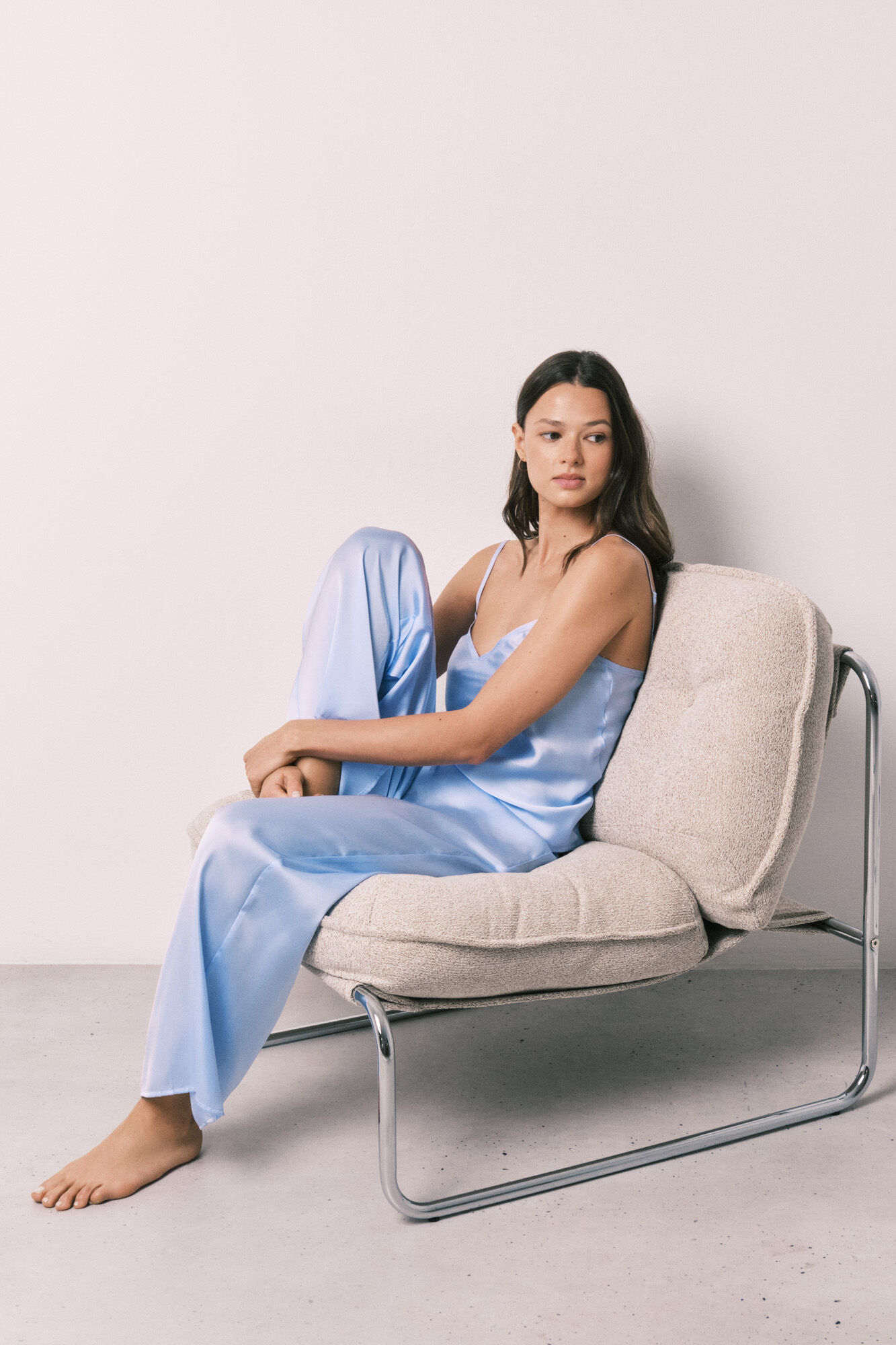 Women'secret Pijama larga de sat&eacute;n azul