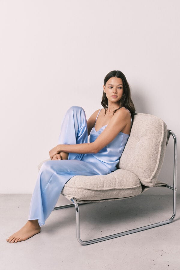 Women'secret Pijama larga de sat&eacute;n azul azul