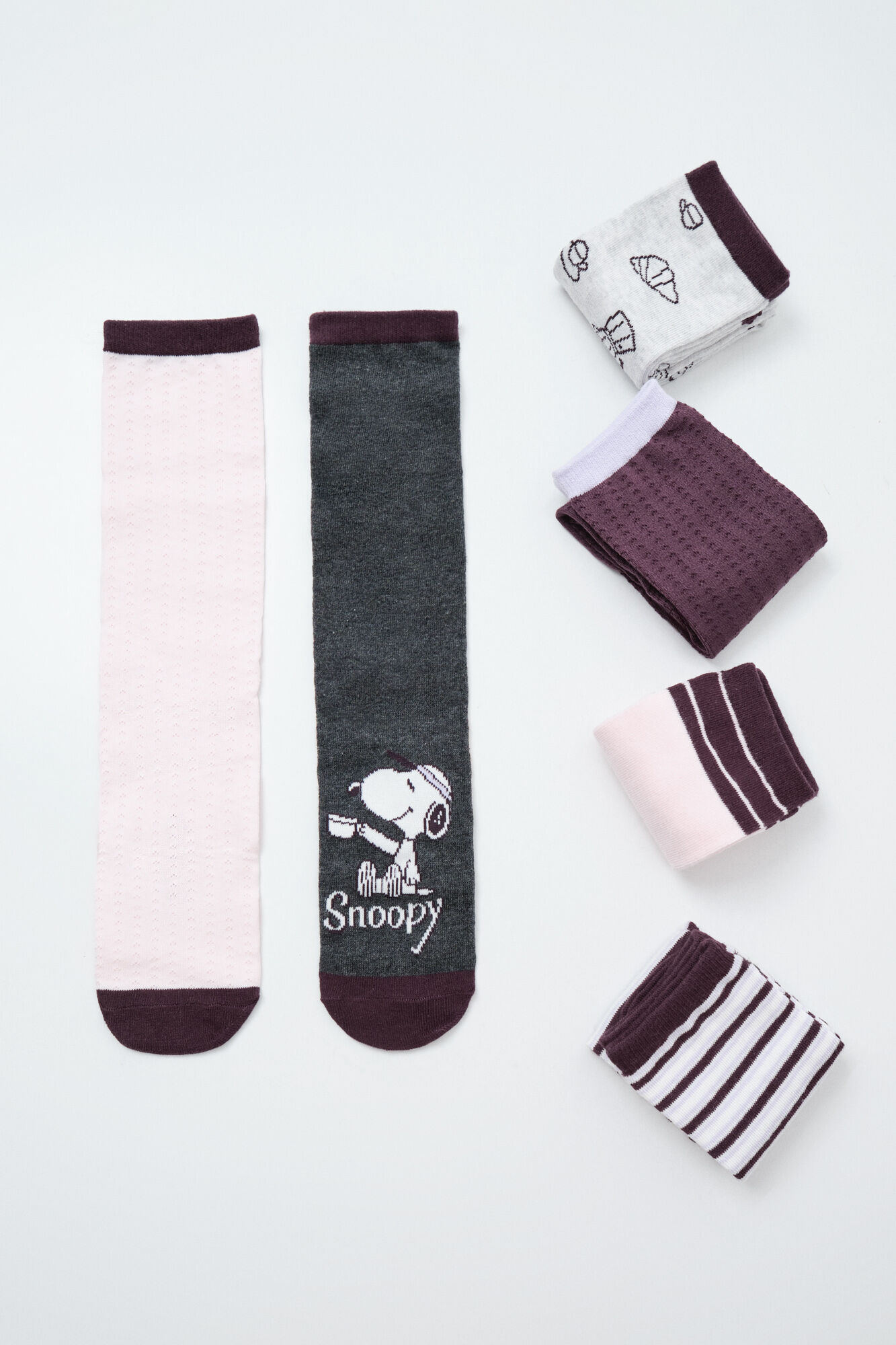 Women'secret Pack 6 calcetines largos Snoopy y cruasanes