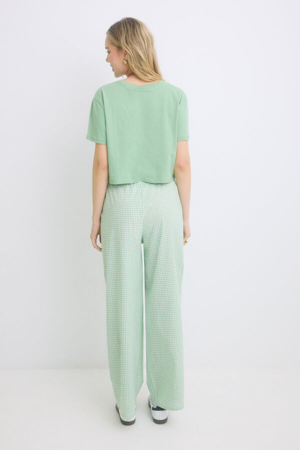 Womensecret Pijama 100% algodón con cuadros vichy verdes verde