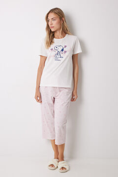 Womensecret Pijama capri 100% algodón blanco y rosa marfil