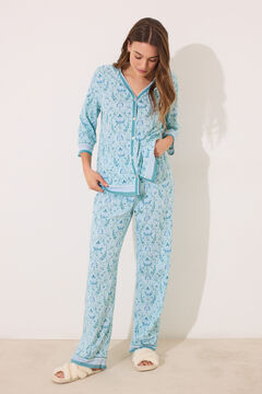 Womensecret Pijama estampado de flores verdes 100% algodón  verde