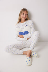 Womensecret Pijama larga 100% algodón corazones blanco