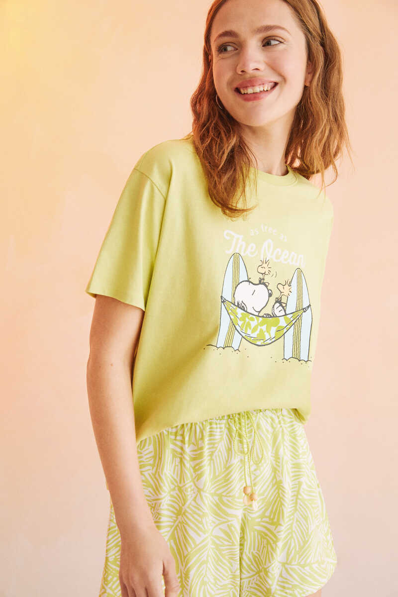 Womensecret Camiseta 100% algodón Snoopy limón verde