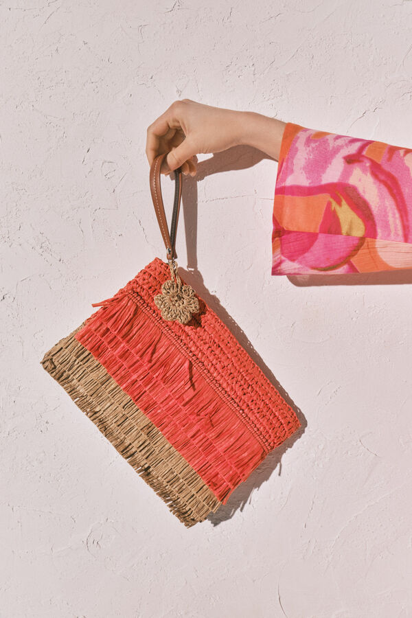 Women'secret Neceser mediano de rafia bicolor coral