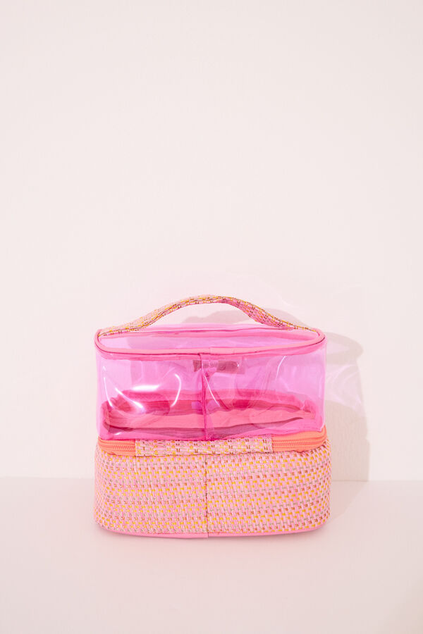 Womensecret Neceser doble de rafia de color rosa mediano estampado