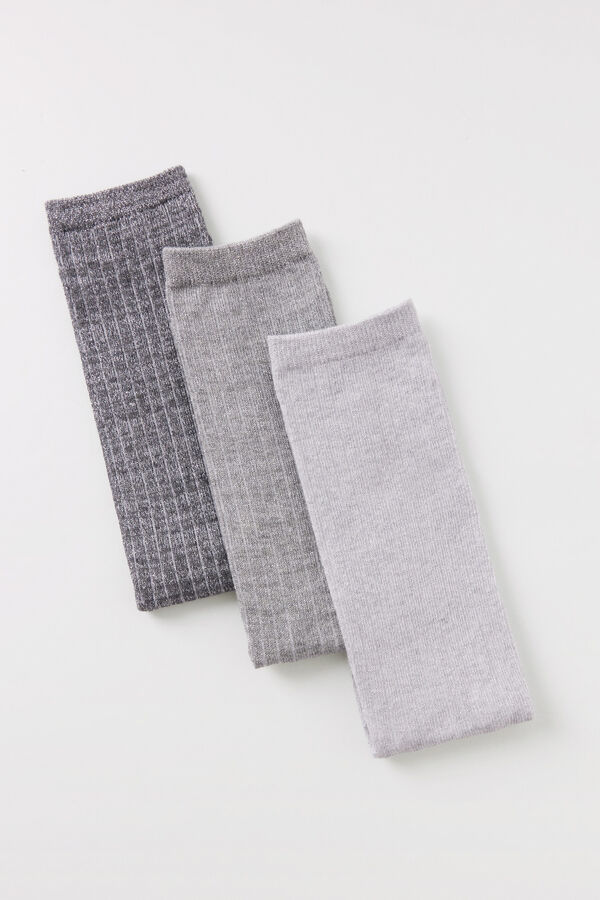 Womensecret Pack 3 calcetines altos canalé lurex gris