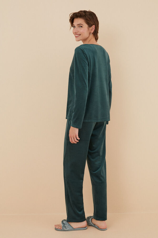 Womensecret Pijama terciopelo elástico verde verde