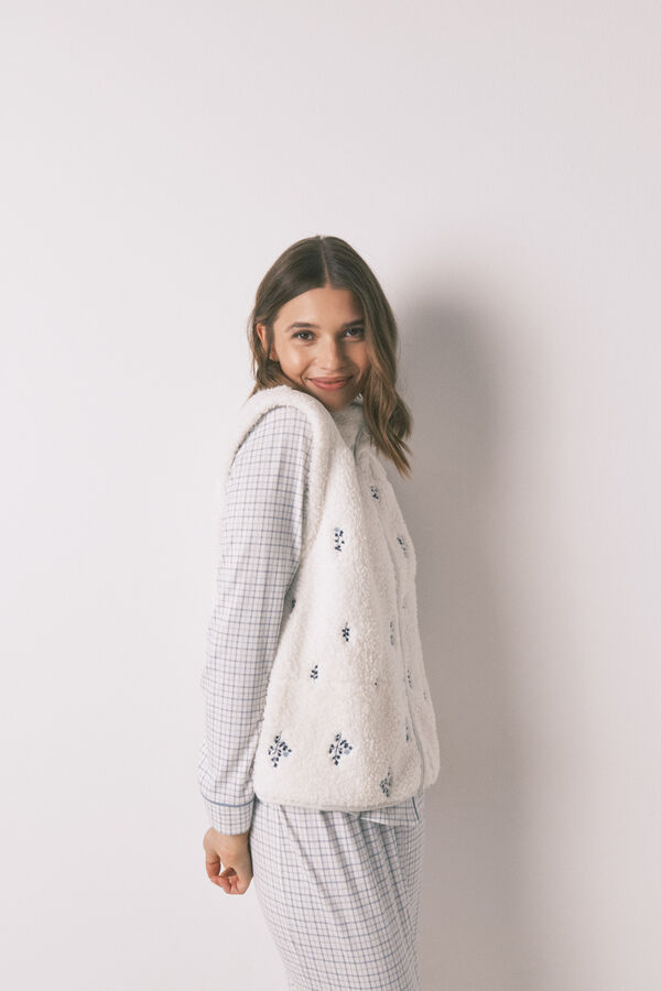 Women'secret Chaleco short de borrego bordado en blanco blanco