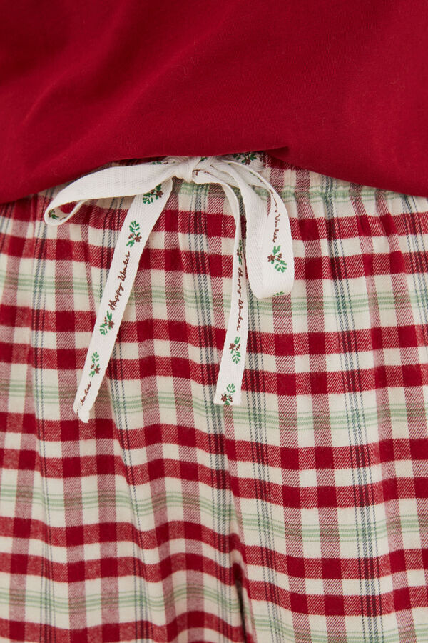 Womensecret Pantalón pijama cuadros algodón rojo kaki