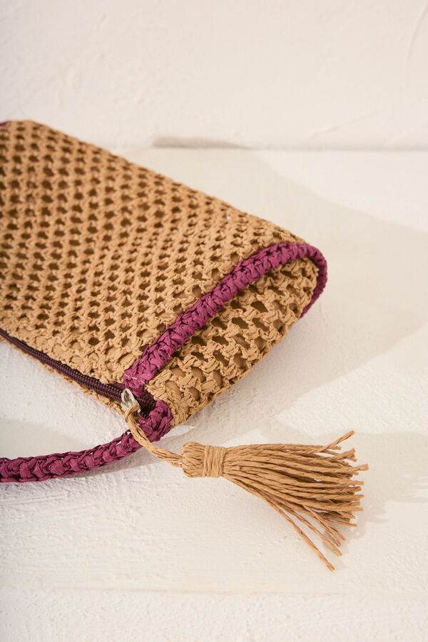 Womensecret Neceser grande de rafia NATURAL púrpura
