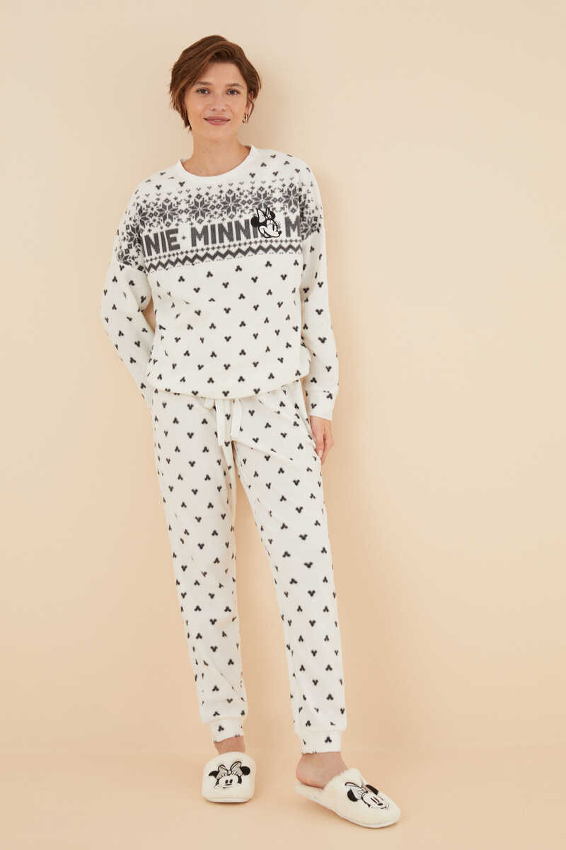 Womensecret Pijama larga polar Minnie Mouse blanco