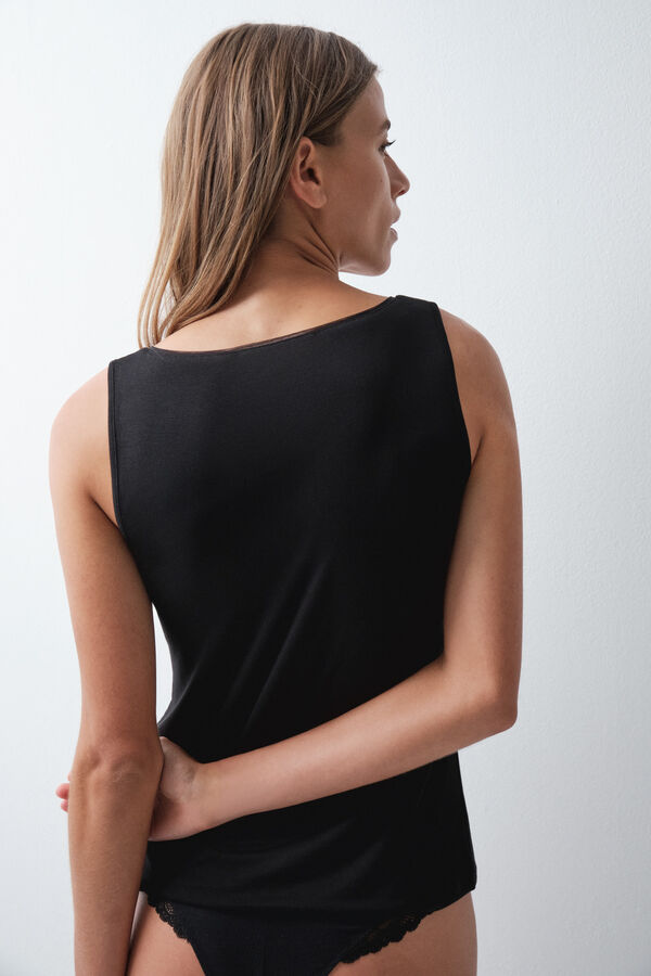 Women'secret Playera interior de viscosa negro negro