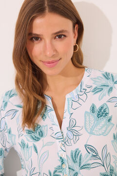 Womensecret Playera de dormir de viscosa con flores verdes blanco