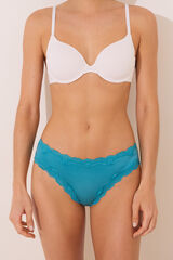 Womensecret Panty brasileño de microfibra brillante con encaje verde verde
