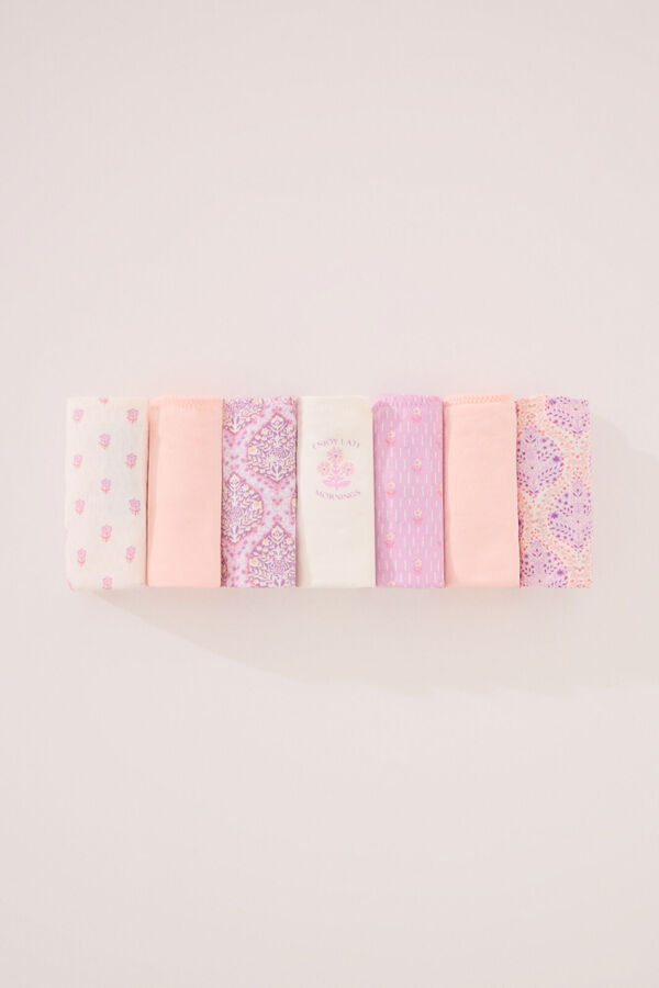 Womensecret Pack de 7 tangas de algodón en tonos rosas estampado