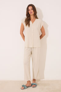 Womensecret Conjunto de pantalón y playera de lurex color marfil marfil
