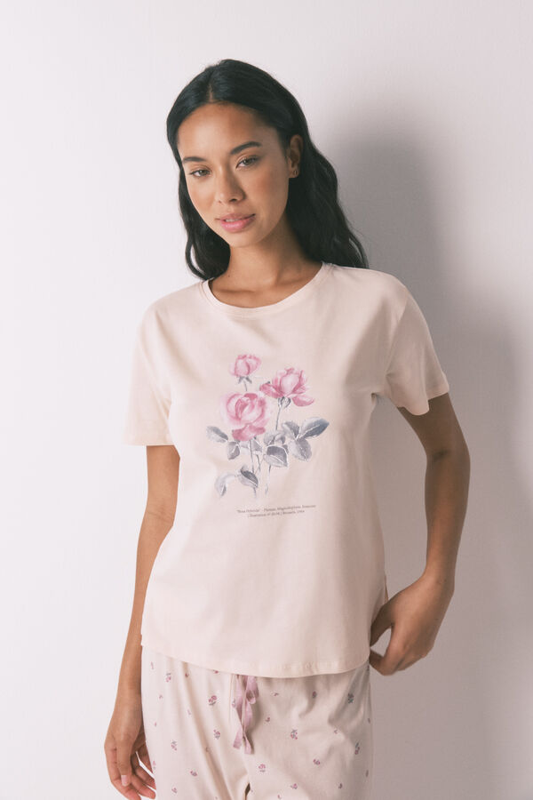 Women'secret Pijama larga con flores rosas rosa