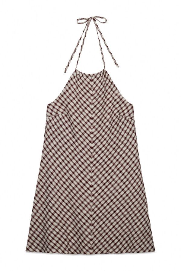 Women'secret Vestido corto estampado vichy marr&oacute;n caf&eacute;