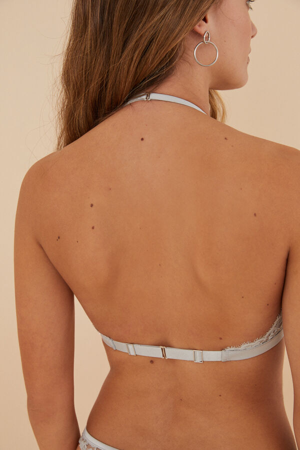Womensecret PRETTY Brasier halter encaje lentejuelas gris
