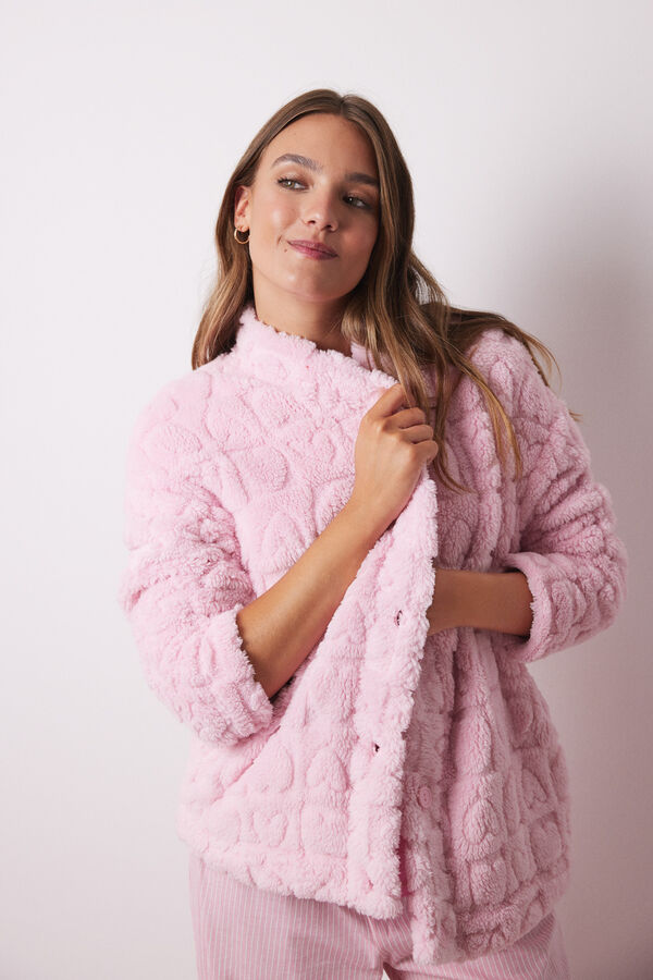 Womensecret Bata corta rosa pelo esponjoso corazones rosa