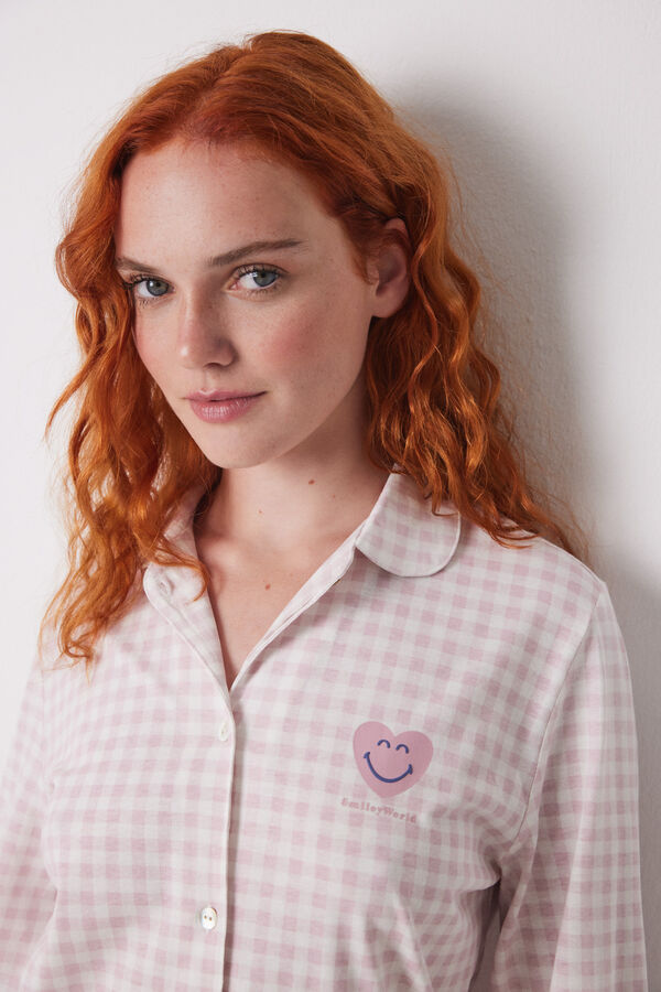 Womensecret Pijama camisera larga 100% algodón rosa cuadros rosa