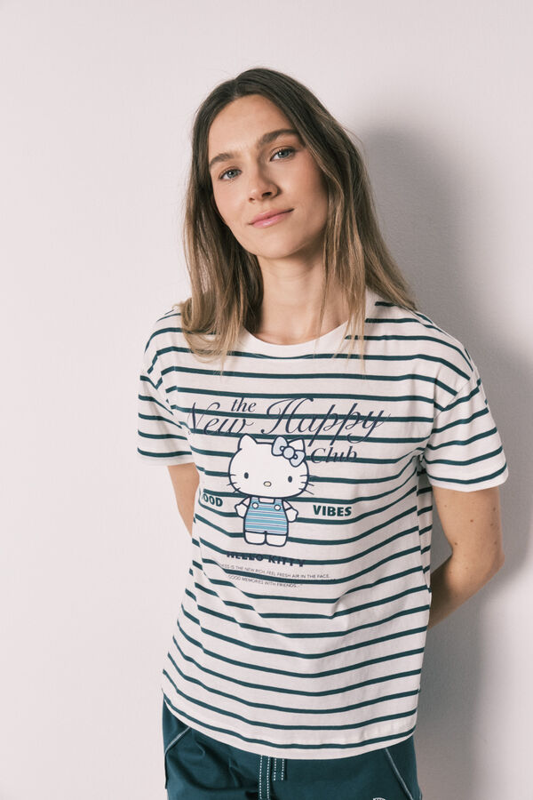 Women'secret Pijama corta Hello Kitty a rayas blanco