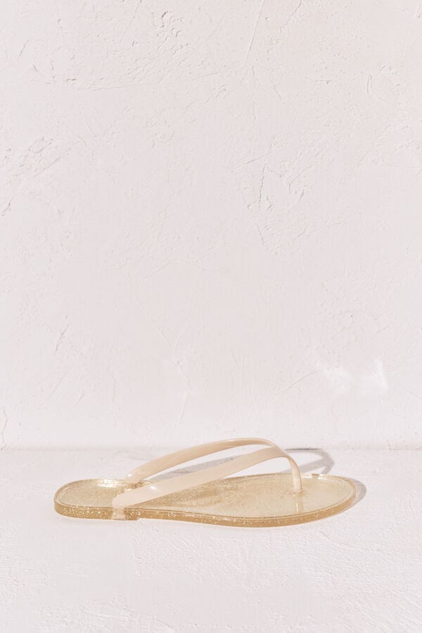 Women'secret Chanclas de dedo con efecto brillo glitter amarillo amarillo