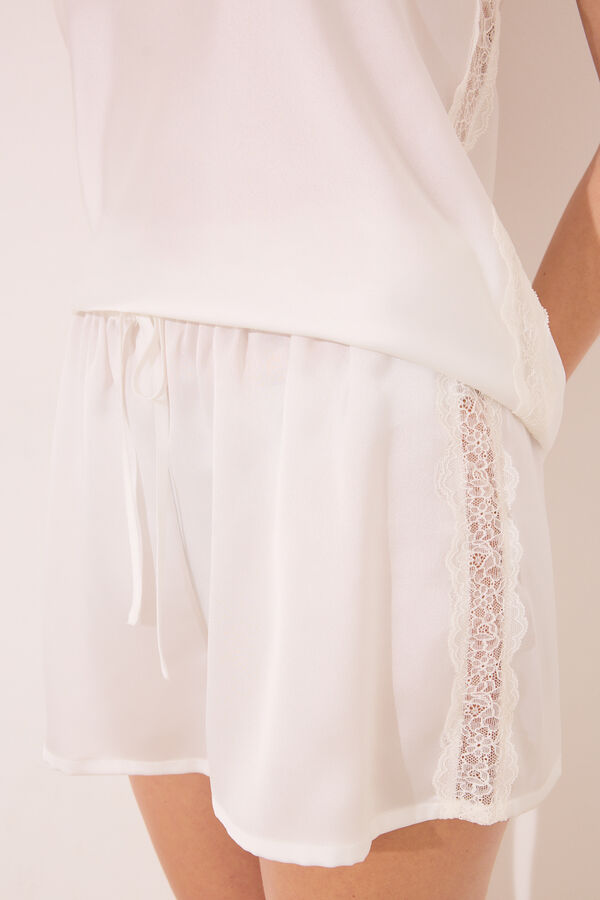 Womensecret Pijama corta satín blanco marfil
