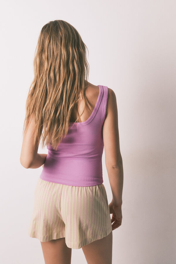 HI&BYE Pijama corta de algod&oacute;n a rayas rosa y verde morado/lila
