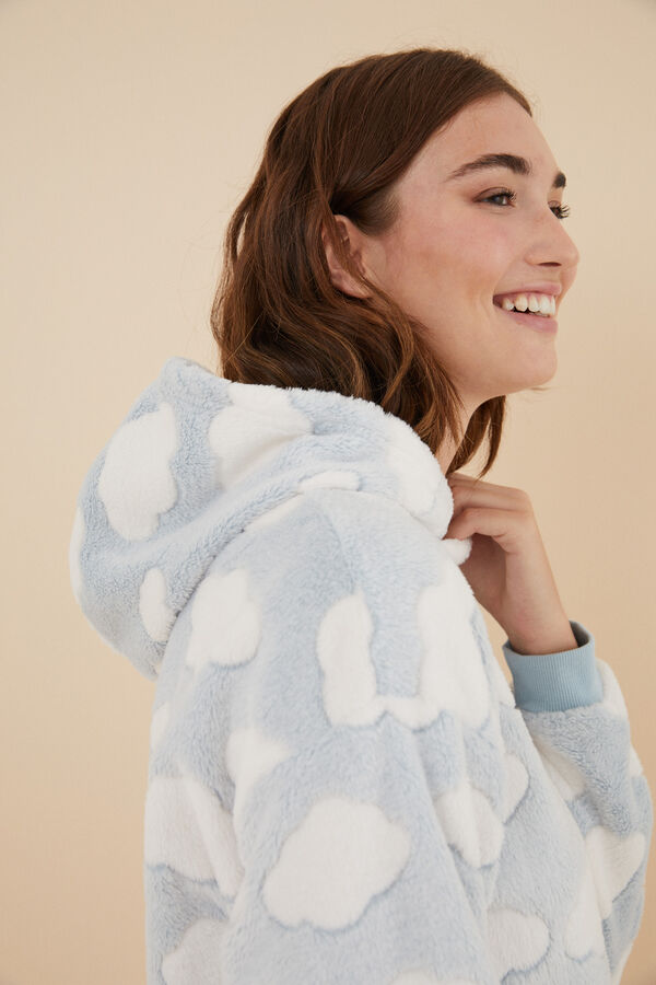 Womensecret Pijama capucha pelo esponjoso y polar nubes azul azul