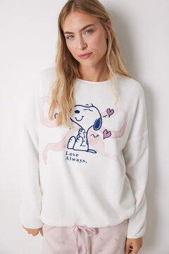 Womensecret Pijama larga de forro polar suave con lazos de Snoopy marfil