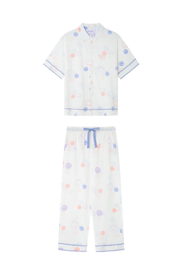 Womensecret Pijama camisera Smiley 100% algodón  marfil