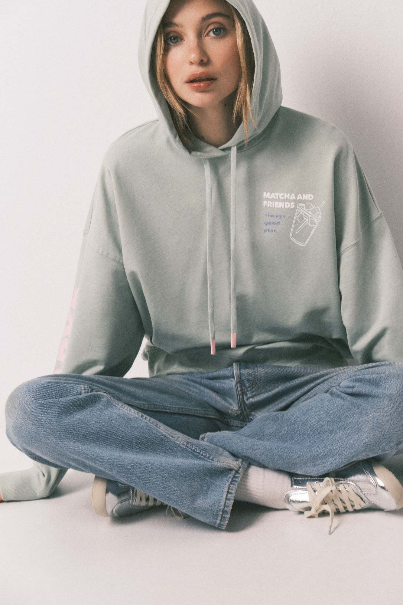 HI&BYE Sudadera con capucha de felpa de algod&oacute;n verde