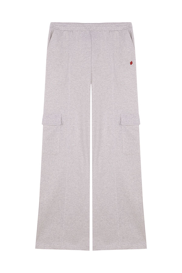 Womensecret Pantalón largo flare felpa gris gris