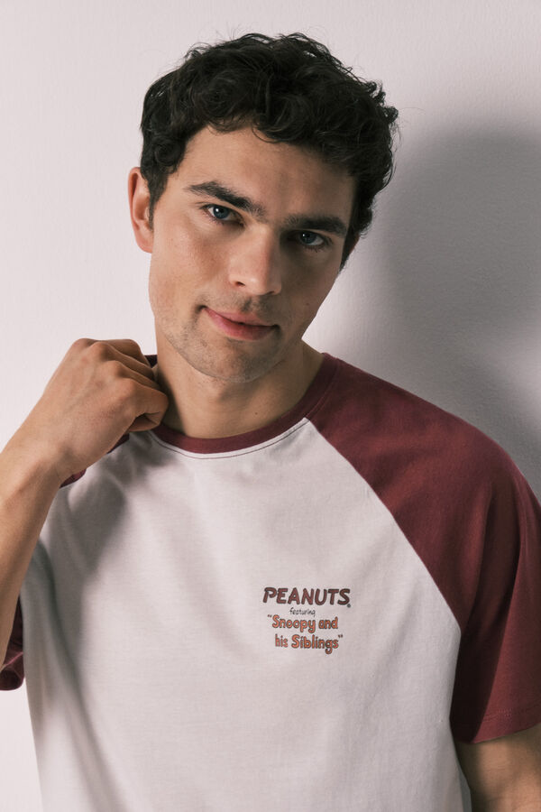 Women'secret Pijama corta de hombre de algod&oacute;n Peanuts p&uacute;rpura
