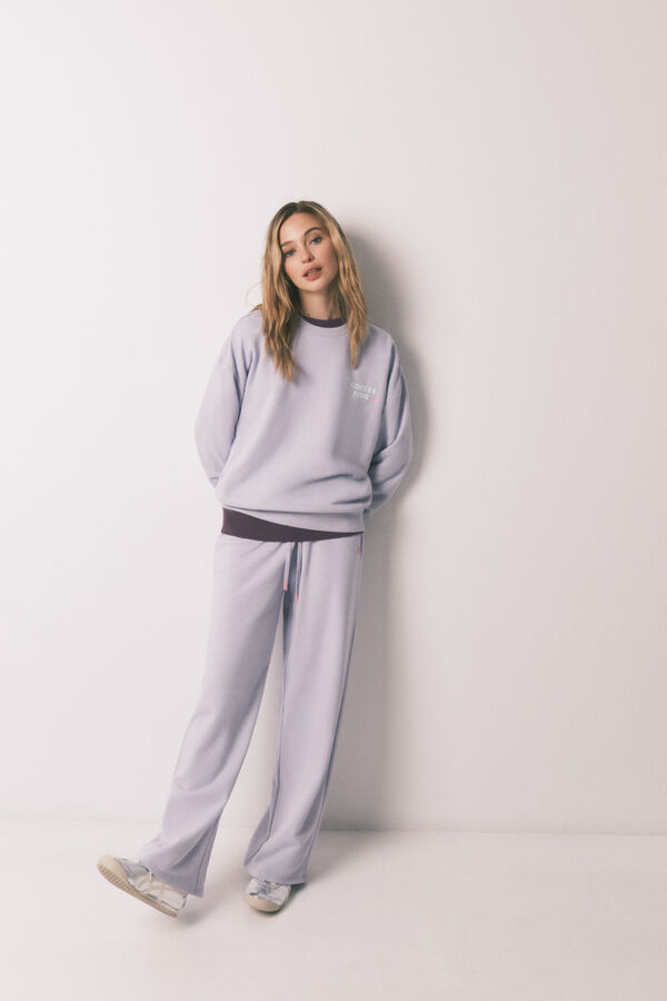 HI&BYE Sudadera felpa de algod&oacute;n lila azul